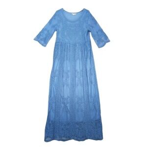 Tea N Rose Women's Blue Lined Maxi Dress With Lace Detail Size S/M NWT